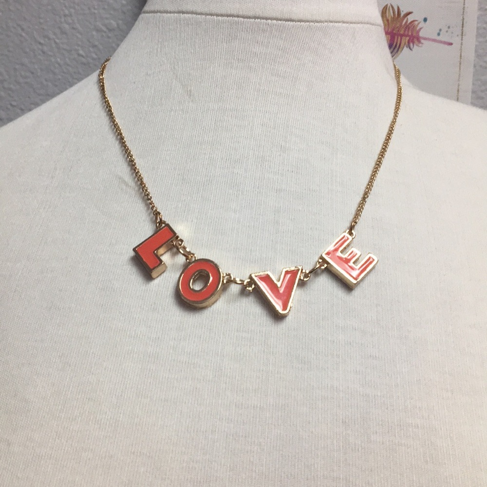 Coral & Gold Color LOVE Necklace.